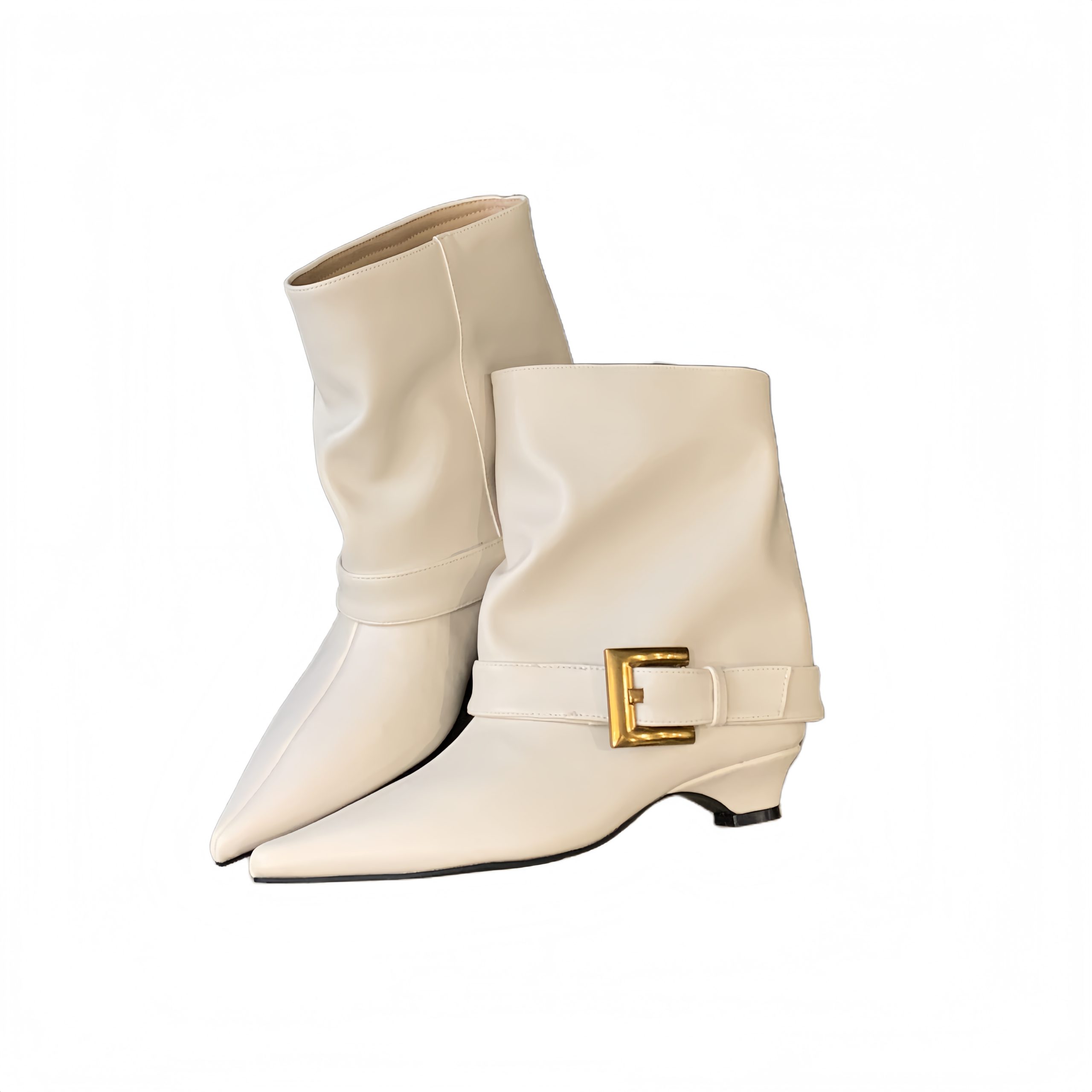 2025 Autumn New Retro Low Heel Suede Ankle Boots Wrinkled Slim Fit Pointed Toe Stacked Boots for Women