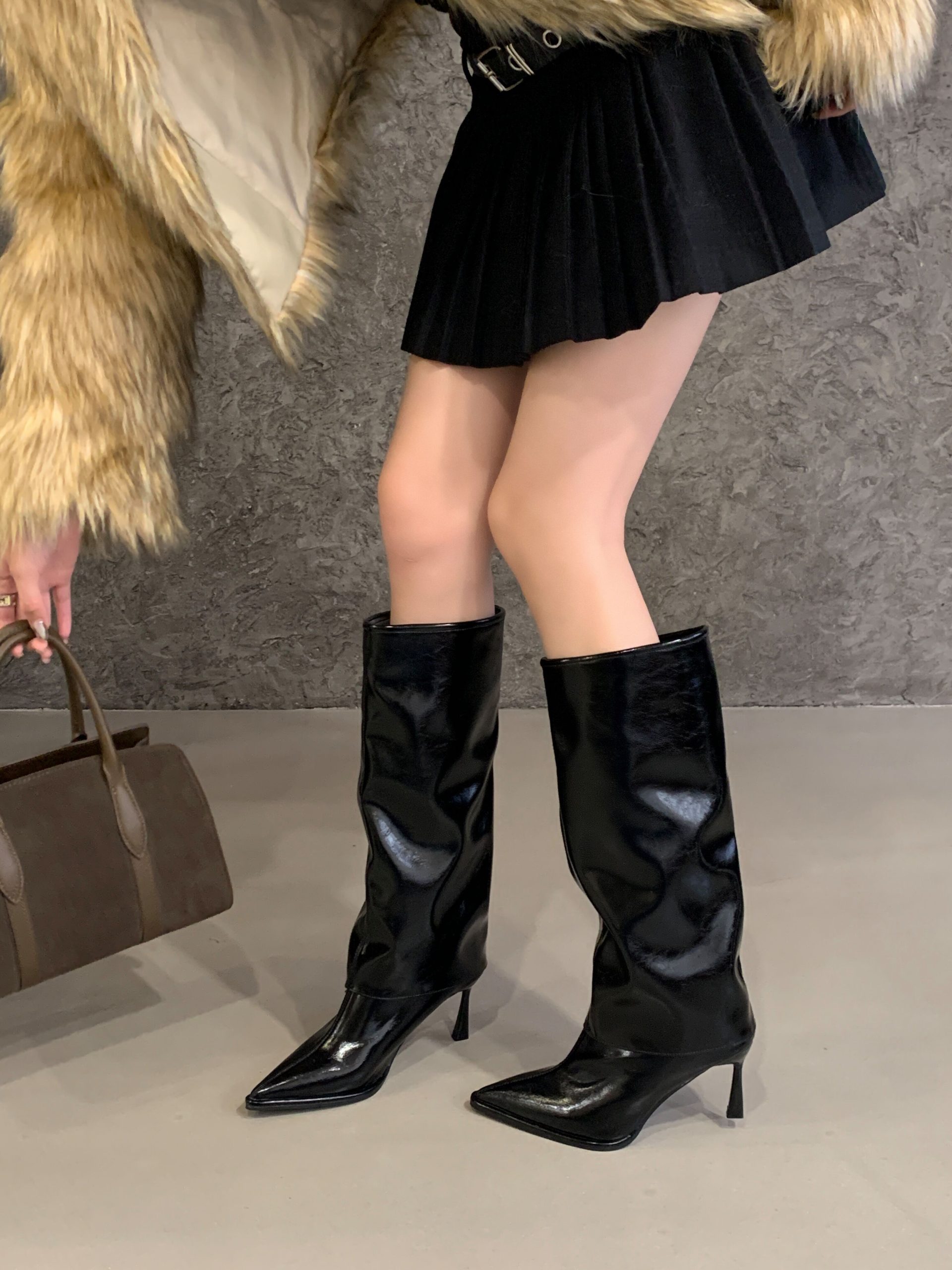 2025 Autumn New Retro Petite Pointed Toe Ankle Strap Korean Slim High Heel Tall Boots for Women - Style aad801