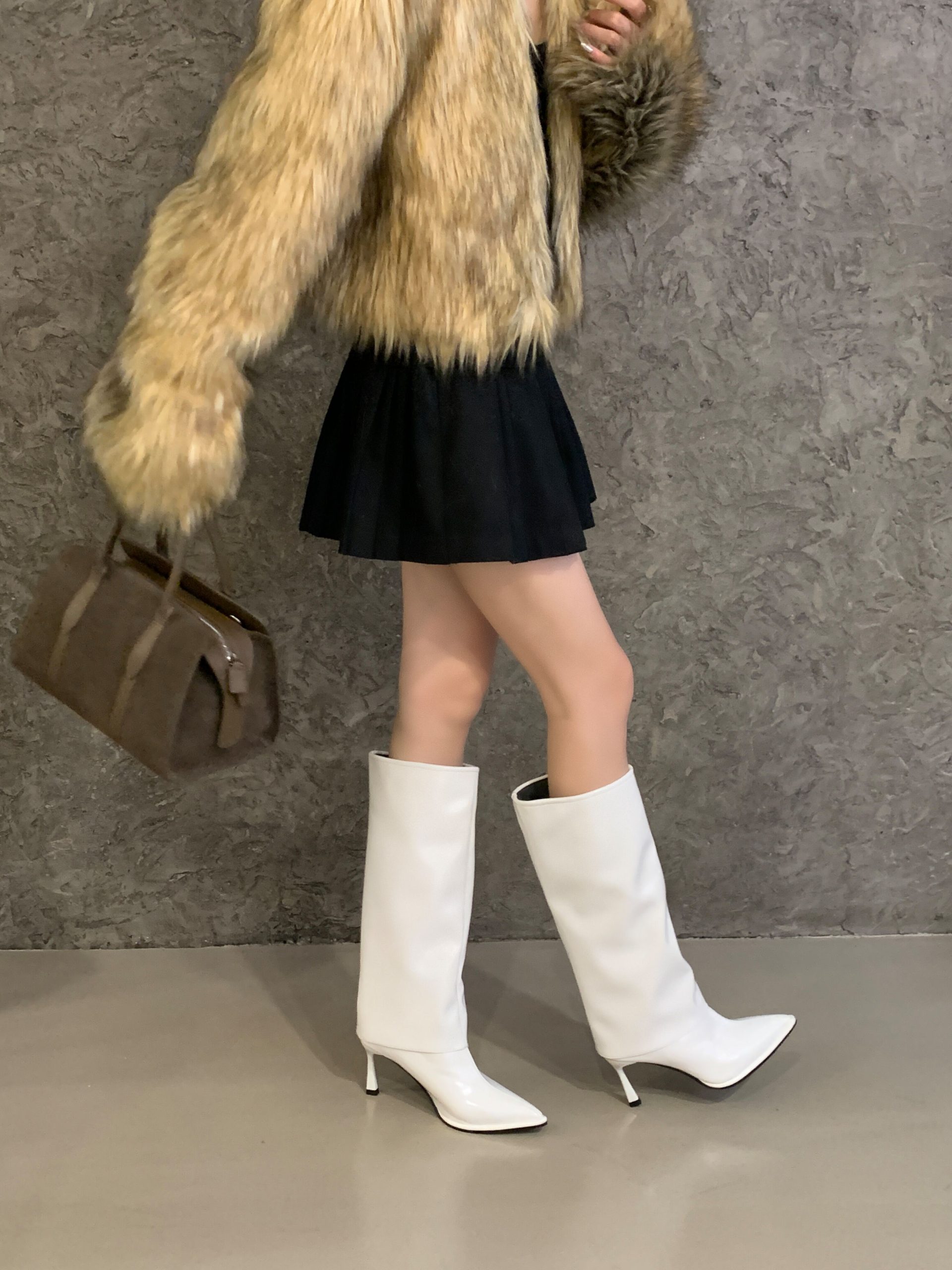 2025 Autumn New Retro Petite Pointed Toe Ankle Strap Korean Slim High Heel Tall Boots for Women - Style aad801