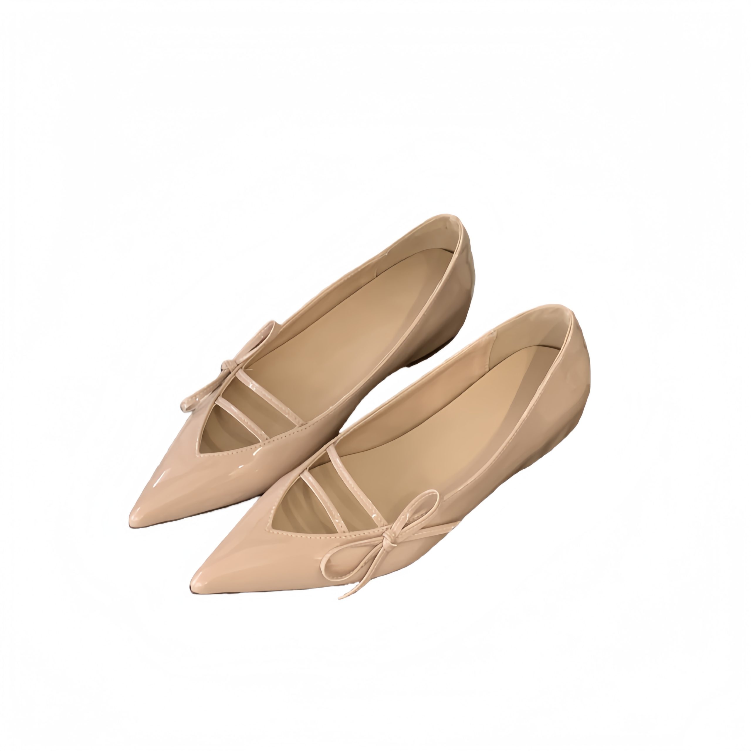 2026 New Autumn French Style Low Heel Patent Leather Bow Hollow Pointed Toe Inner Height Increase Women's Shoes