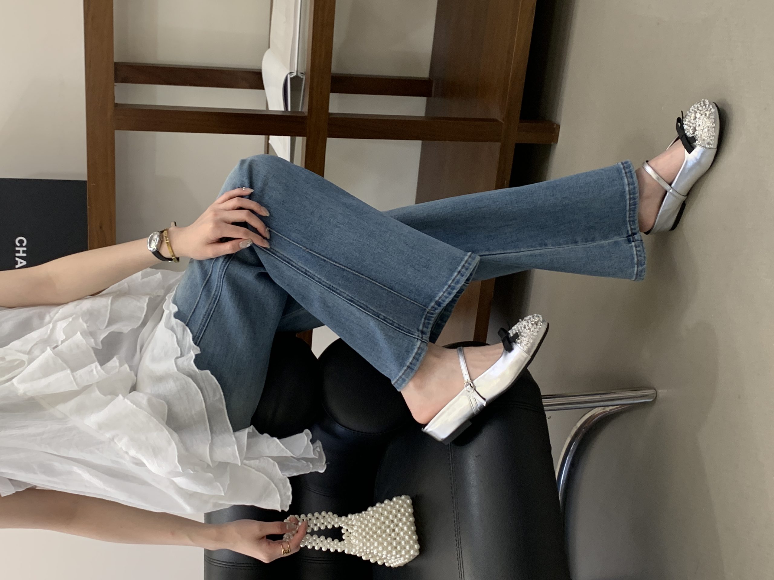 2026 New French Rhinestone Women's Low Heel Slippers Casual Lazy One-Step Silver