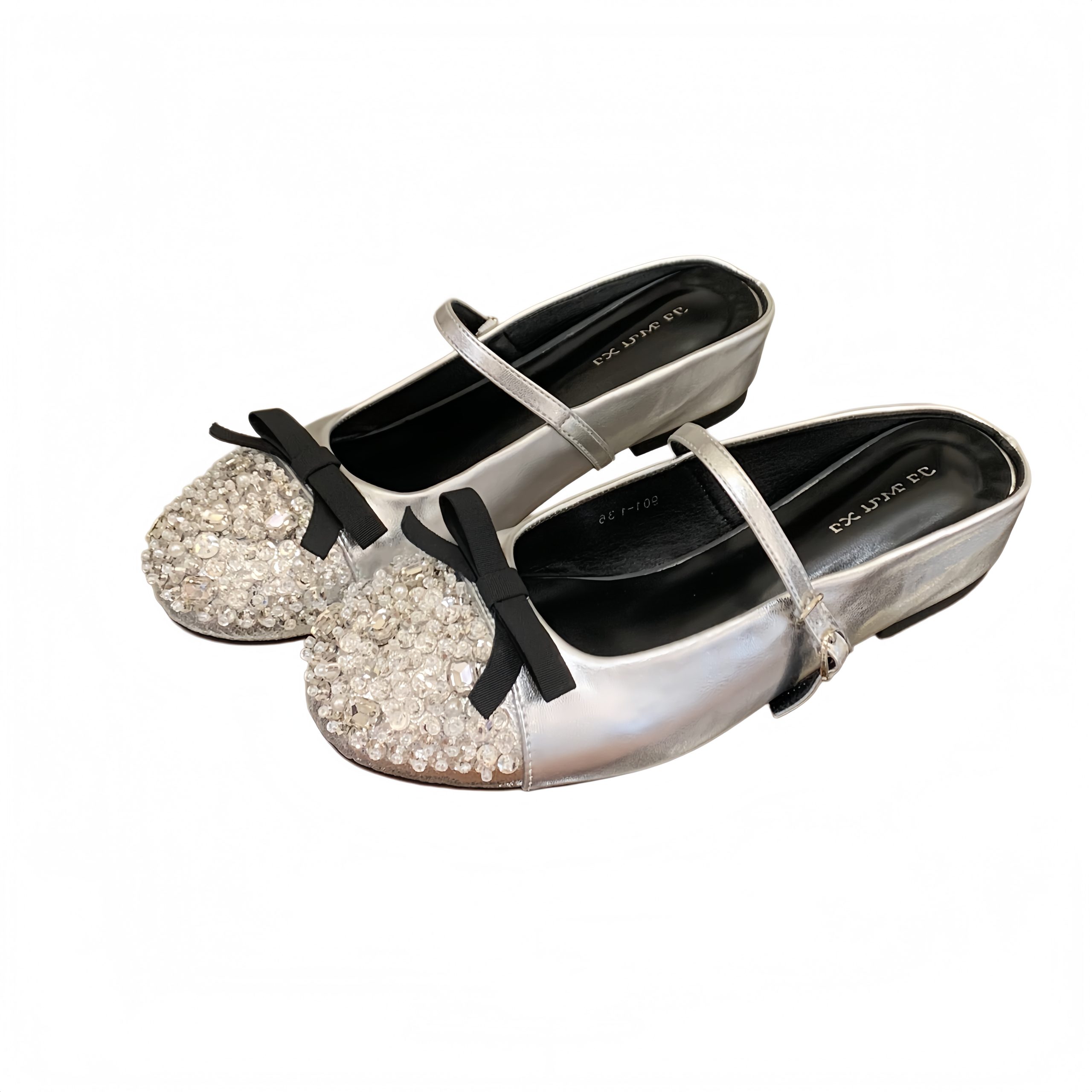 2026 New French Rhinestone Women's Low Heel Slippers Casual Lazy One-Step Silver