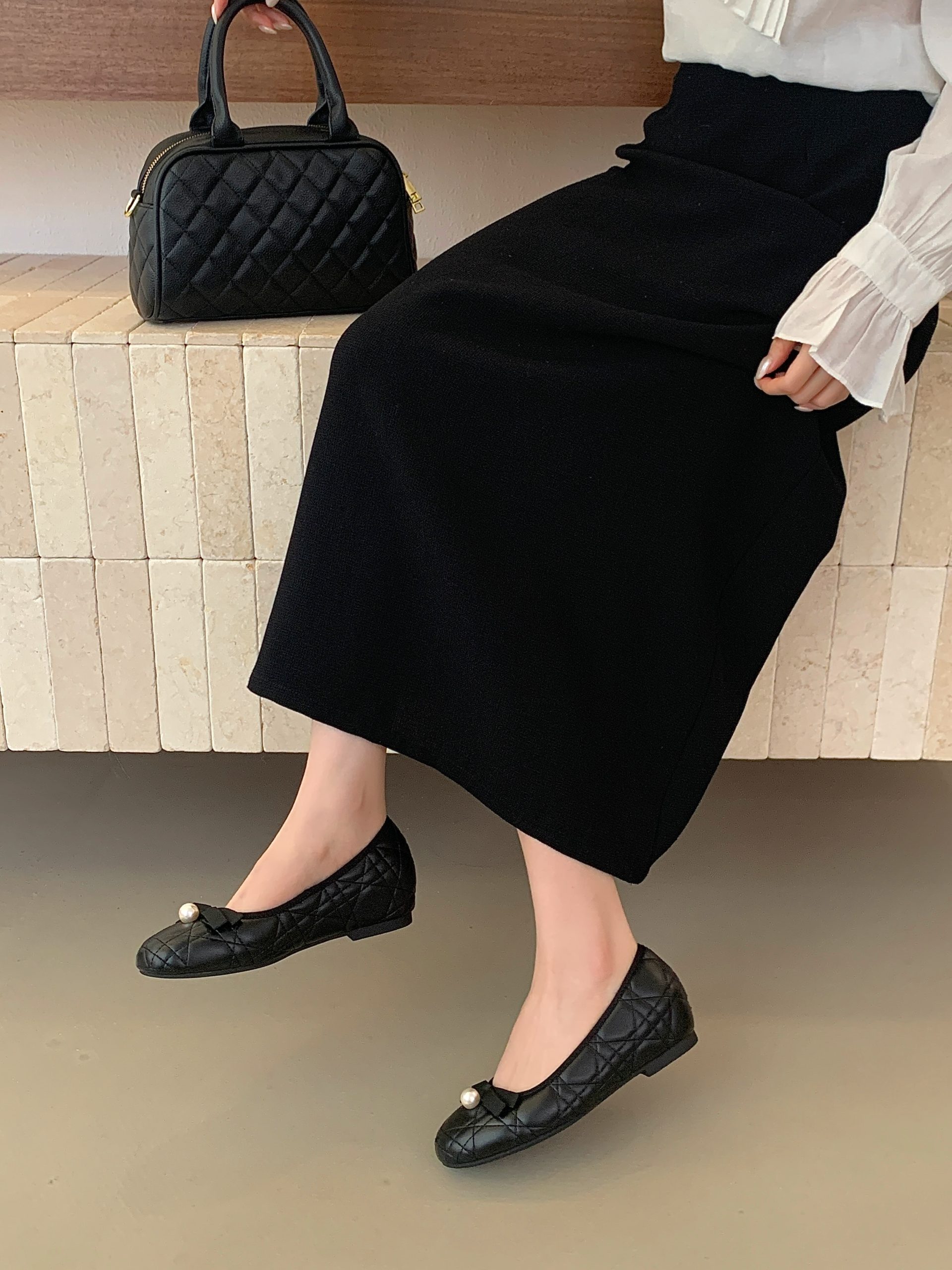 2026 New Spring Autumn Chanel Style Diamond Pattern High Heel Slope Shoes Women's Bow Mary Jane Flats
