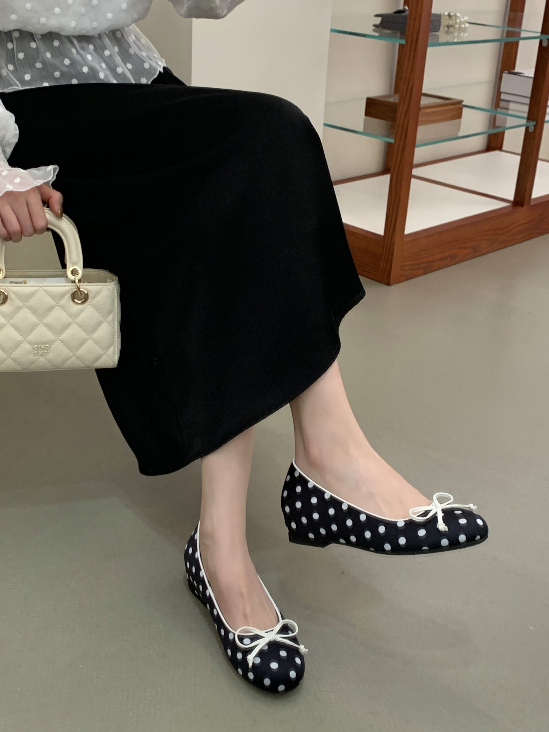 2026 Spring Autumn Satin Polka Dot Raised Heel Women's Shoes All Season