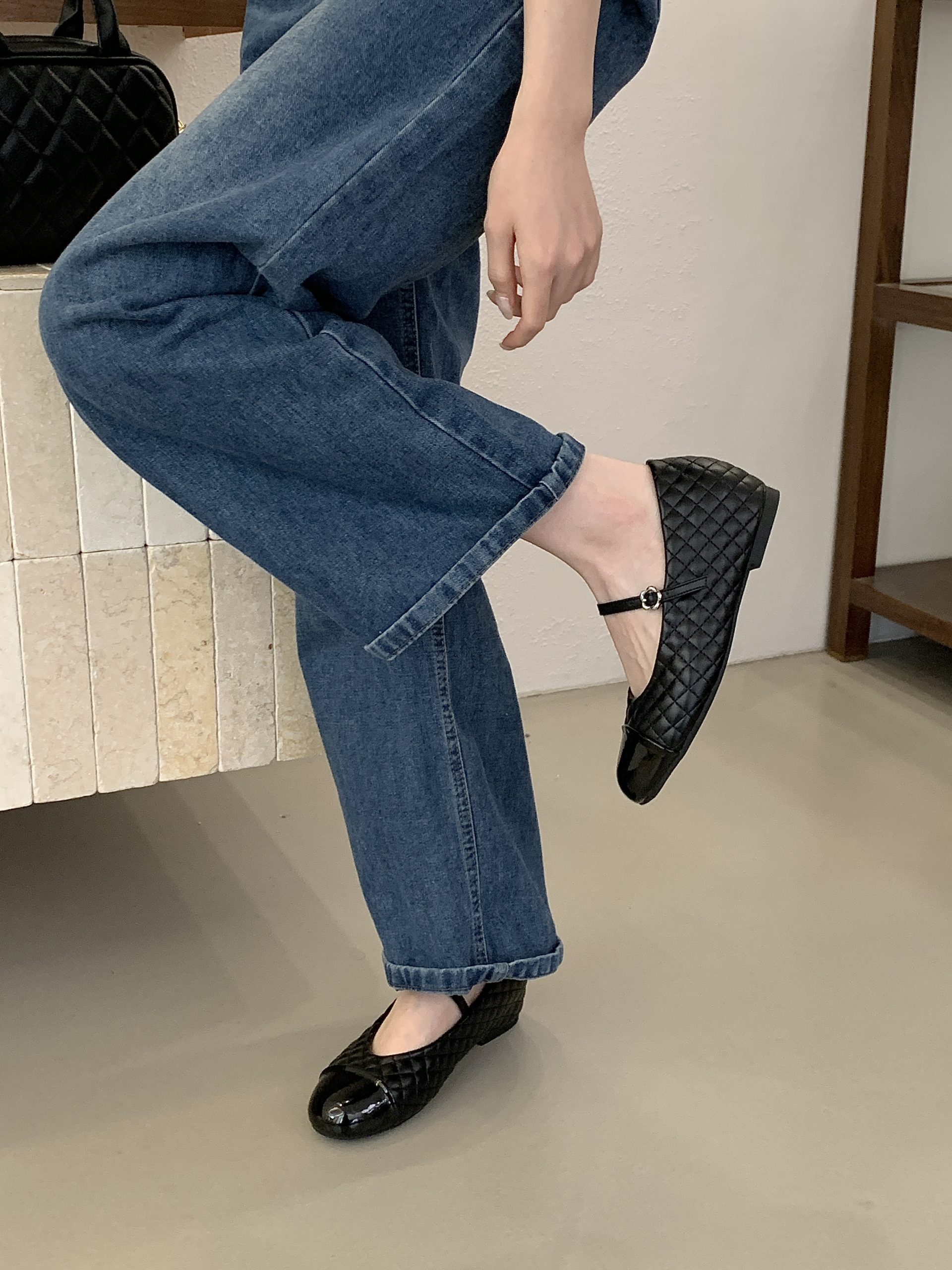 2026 Spring New High Heel Shoes Small Fragrance Style Stitched Diamond Mary Jane One-Strap