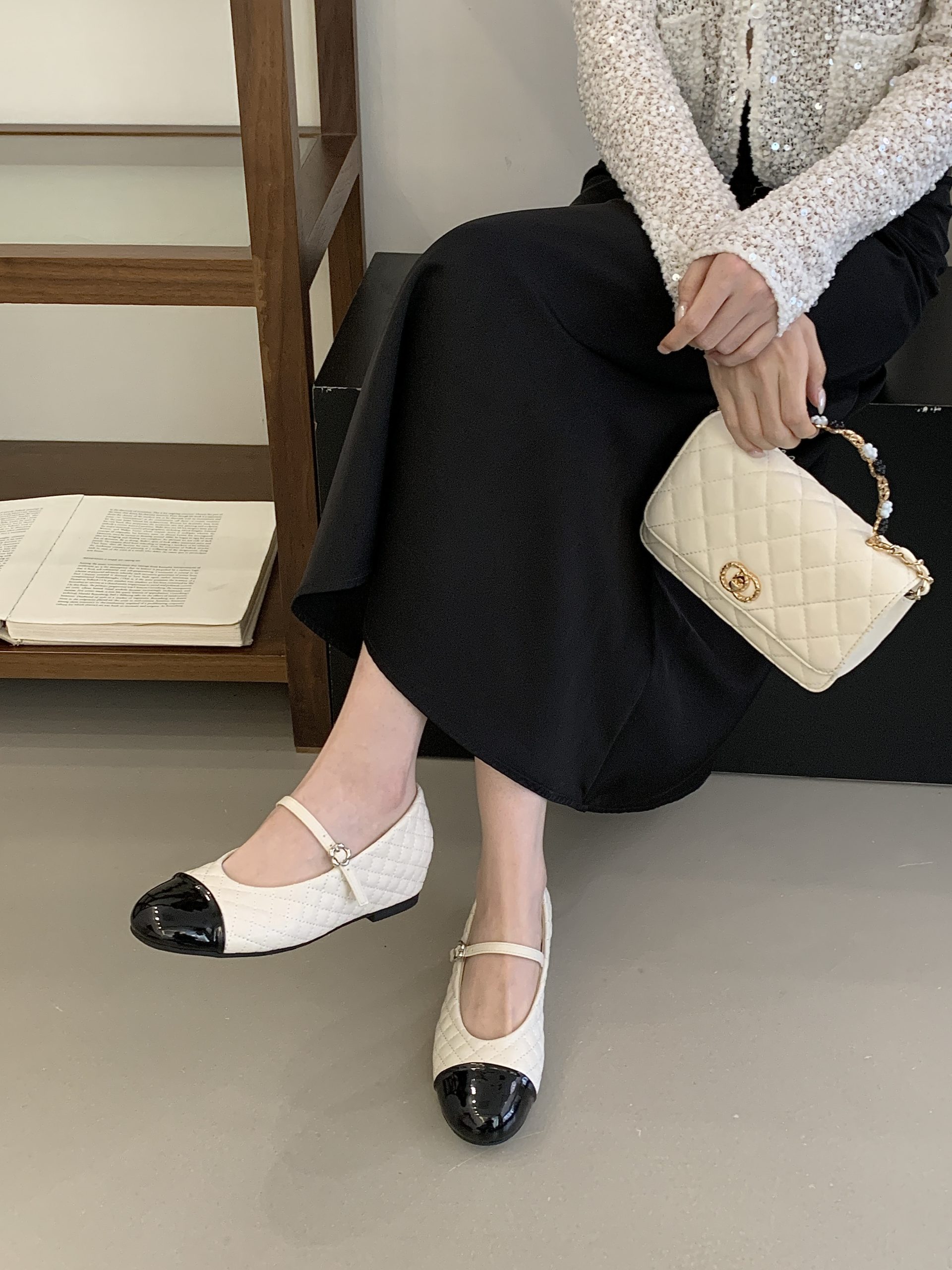 2026 Spring New High Heel Shoes Small Fragrance Style Stitched Diamond Mary Jane One-Strap
