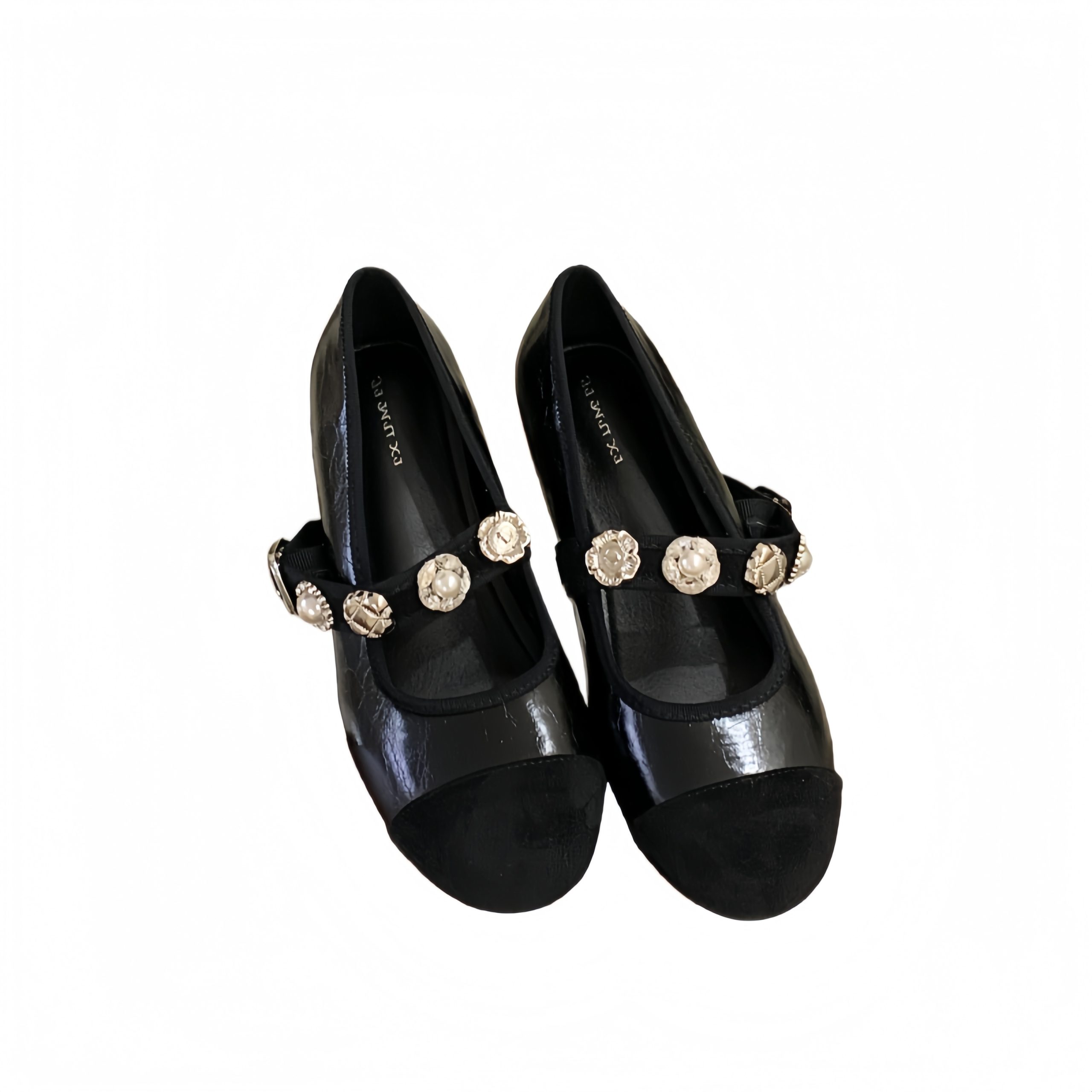 2026 Spring New Style Women's Flat Shoes One-Strap Pearl Shallow Round Toe High Heels