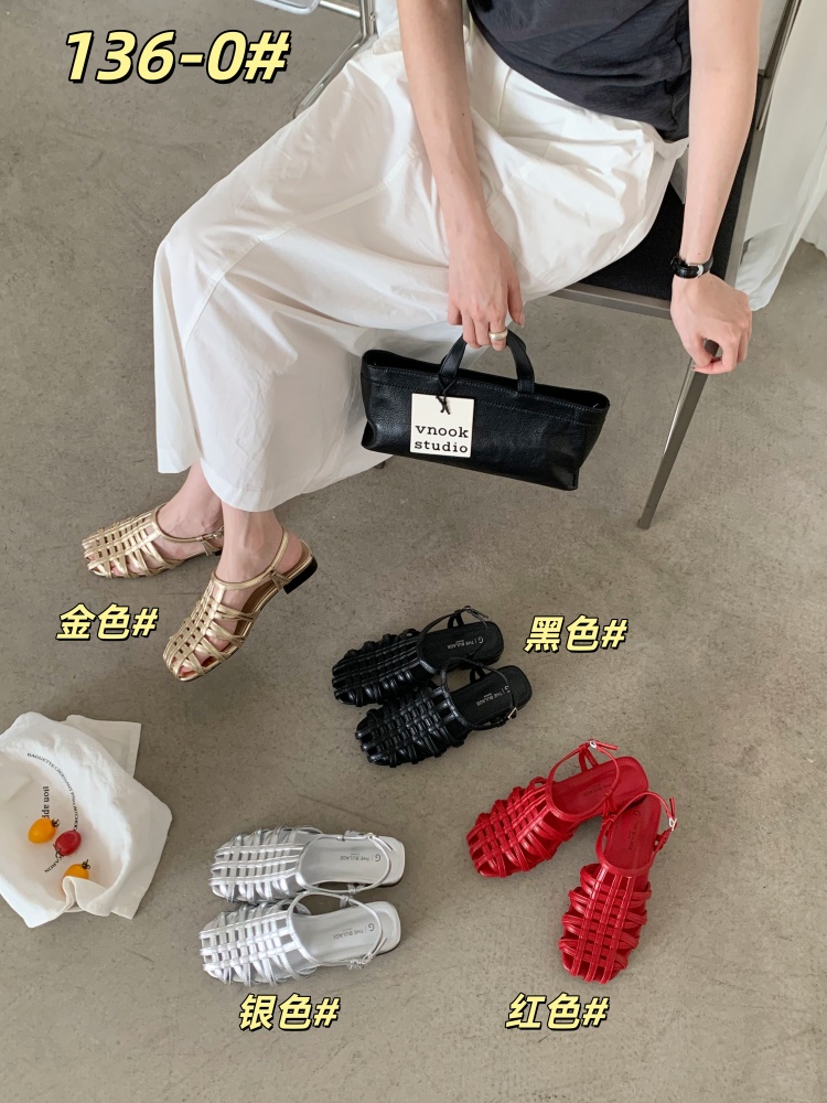 2026 Summer New Retro Woven Hollow Vacation Style Open Toe Roman Flat Sandals for Women