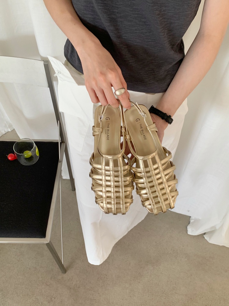 2026 Summer New Retro Woven Hollow Vacation Style Open Toe Roman Flat Sandals for Women