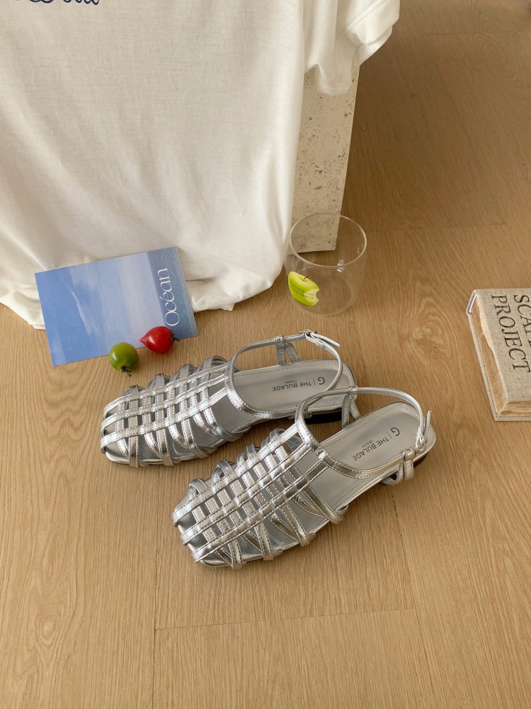 2026 Summer New Retro Woven Hollow Vacation Style Open Toe Roman Flat Sandals for Women