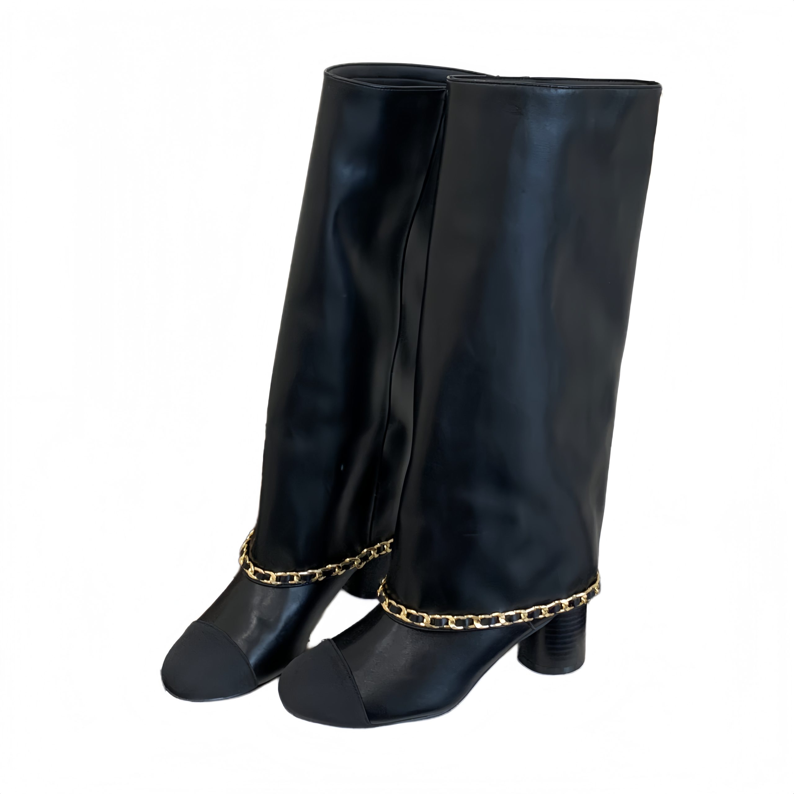 Chanel Style Round Toe Color Block Riding Boots 2025 Autumn New Trendy Chunky Heel High Tube Boots for Women