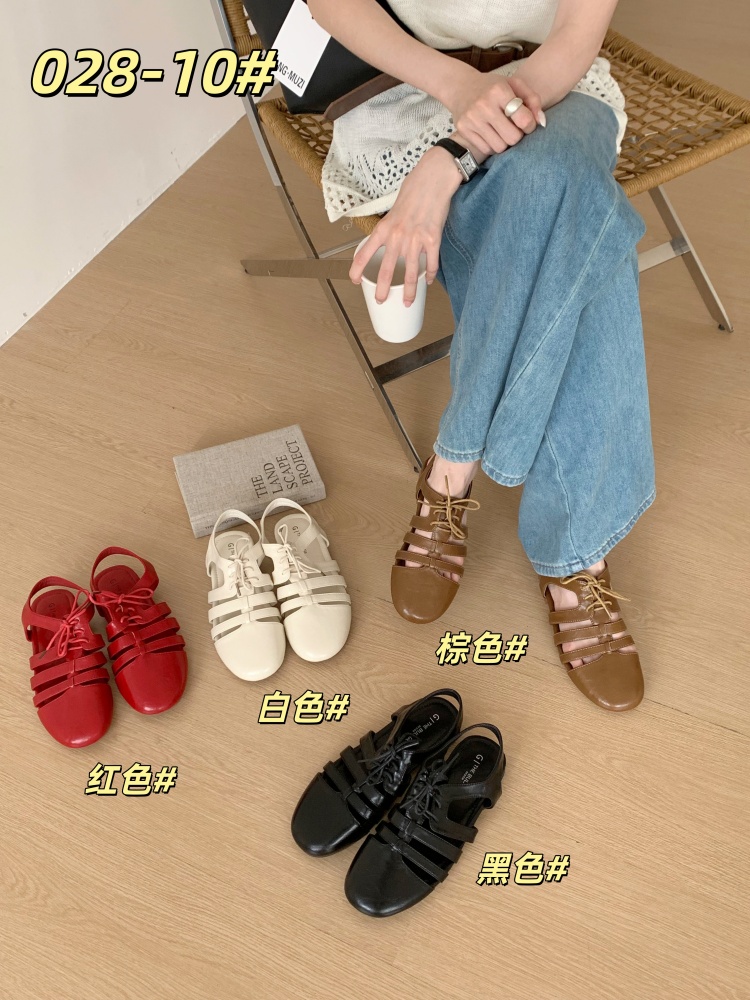 New Casual Roman Sandals for Women Flat Lace-up Hollow Closed Toe Comfortable Versatile Backless Single Shoes