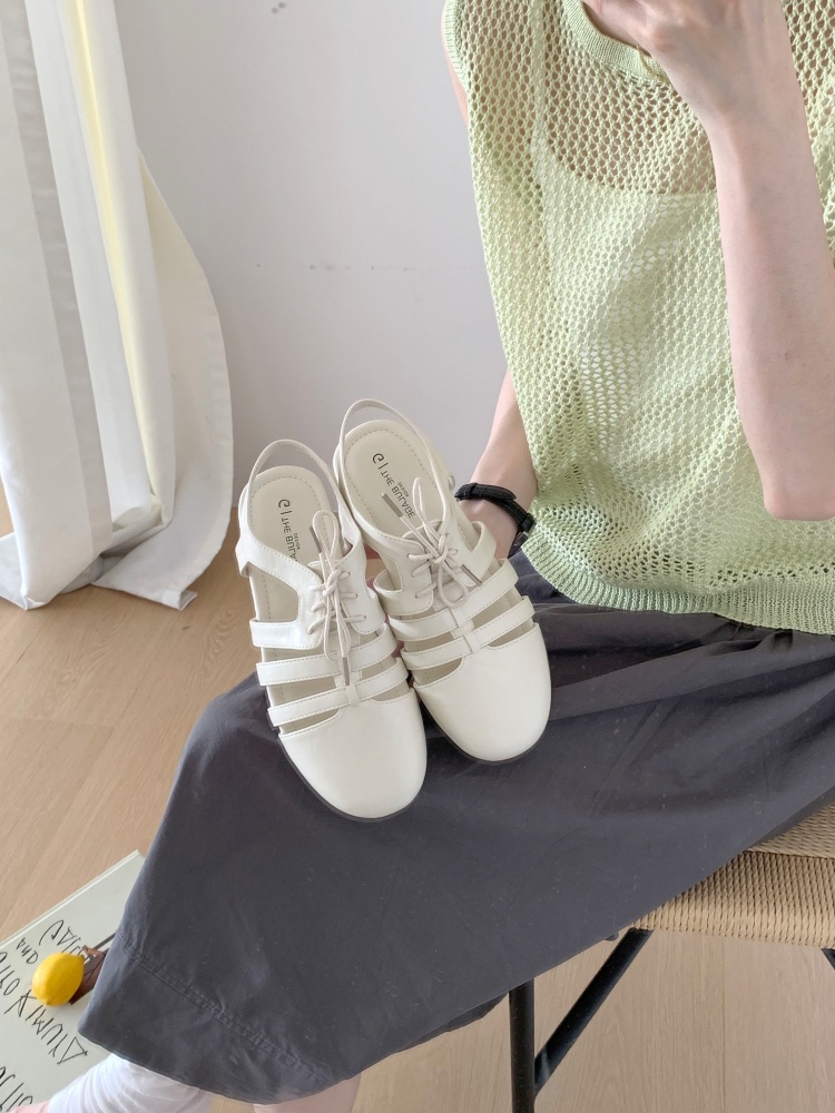 New Casual Roman Sandals for Women Flat Lace-up Hollow Closed Toe Comfortable Versatile Backless Single Shoes