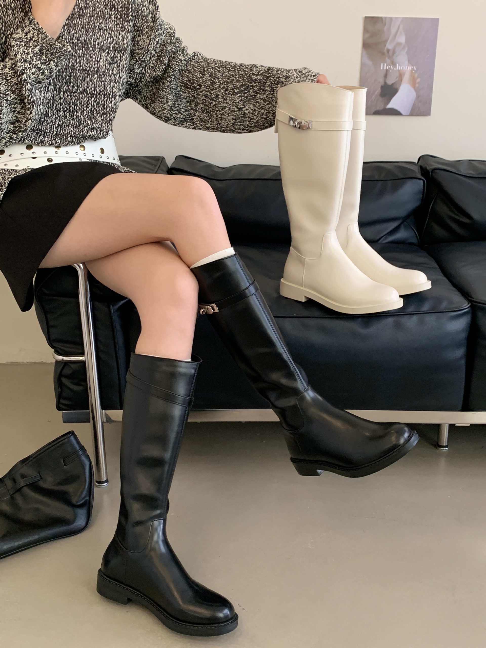 Niche Design Knight Boots 2025 New Slim Fit Square Toe Flat High Top Fashion Boots for Women
