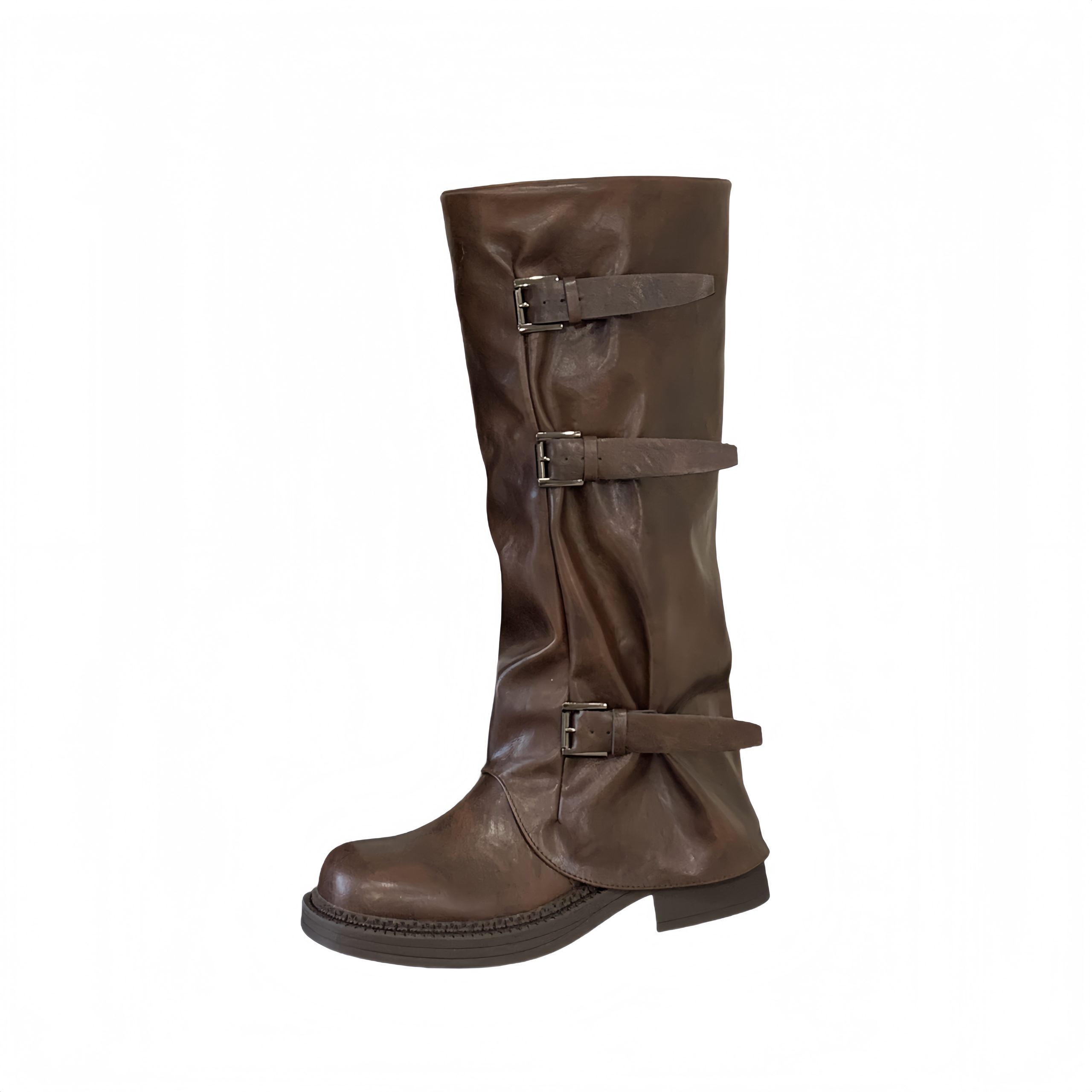 Niche Design Long Boots 2025 Autumn Winter New Retro Tube Boots Pleated Stacked Chunky Heel High Boots