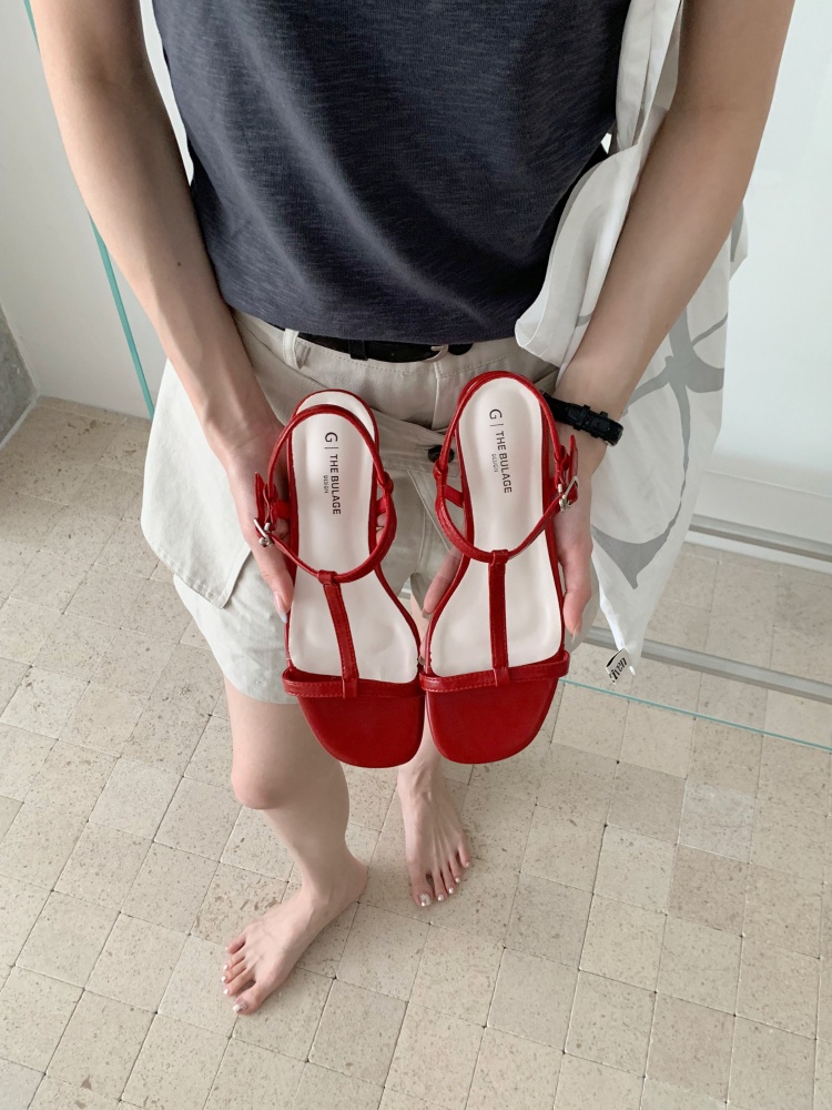 Niche Design T-Strap New Chunky Heel Women's Summer Sandals Simple One-Strap Open Toe Roman Sandals